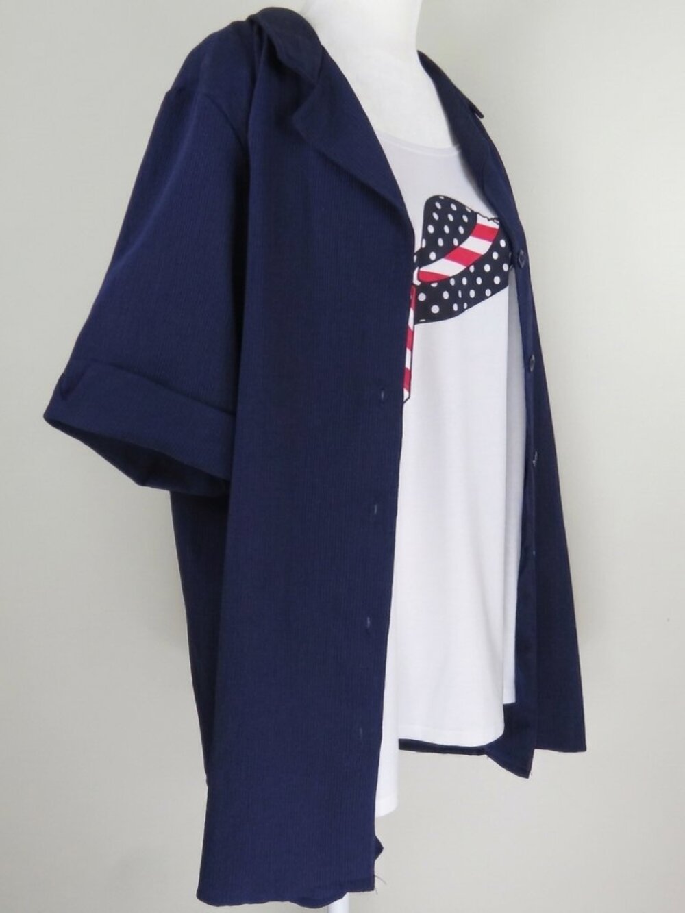 Kim Rogers Women's Blue Short-Sleeve Button-Up Faux 2 Piece Blouse Size XL C2146 - Picture 2 of 7